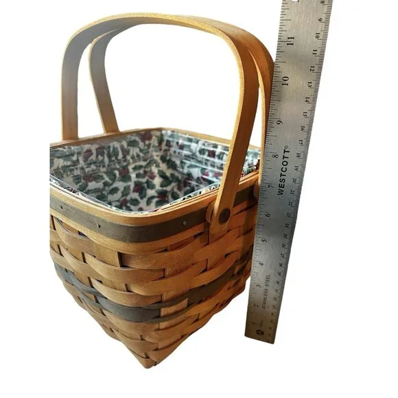 Longaberger “Cranberry Basket” Fabric Holly Design Lining & Plastic Insert 1995 - Picture 4 of 16